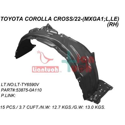 TOYOTA COROLLA CROSS FENDER LINER RIGHT (Passenger Side) (L/LE