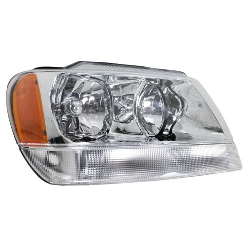 JEEP GRAND CHEROKEE HEAD LAMP ASSEMBLY RIGHT (Passenger Side) (LIMITED/OVERLAND)(CLEAR PARK LEN/CHR BEZEL) OEM#55155552AI 1999-2004 PL#CH2503120