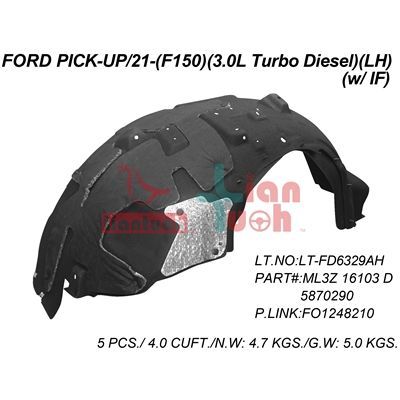2021-2024 FORD F-150 Fender inner panel Left Driver Side OEM# ML3Z16103D PL# FO1248210
