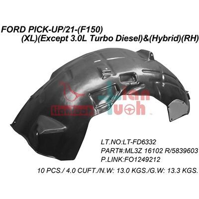 2021-2024 FORD F-150 Fender inner panel Right Passenger Side OEM# ML3Z16102R PL# FO1249212