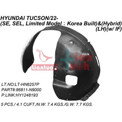 2022-2024 HYUNDAI Fender inner panel Left Driver Side CAPA OEM# 86811N9000 PL# HY1248193C